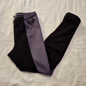 Kerrits girls XL equestrian riding tights, black and purple houndstooth VGUC